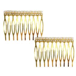 Pearl Rhinestone Gold Hair Comb Set