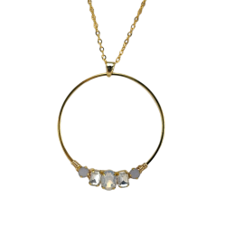 Gold Tone Opal Rhinestone Pendant Necklace