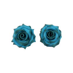 Teal Tipped Turquoise Rose Earring Studs