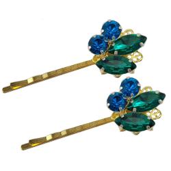 Green Blue  Rhinestone Hair Pins