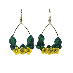 Green Hydrangea Teardrop Hoop Earrings