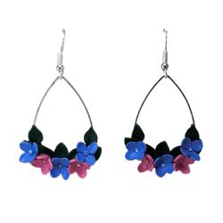 Mixed Hydrangea Dangle Hoop Earrings