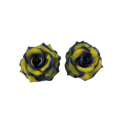 Blue Tipped Yellow Rose Stud Earrings