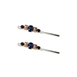 Navy Blue Blush Rose Pink Petite Rhinestone Bobby Pins