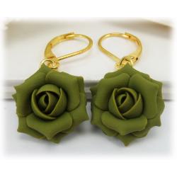 Olive Green Rose Earrings