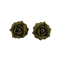 Green Olive Rose Stud Earrings