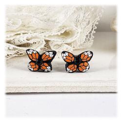 Orange Monarch Butterfly Stud Earrings