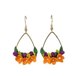 Orange Hydrangea Bouquet Dangle Hoop Earrings