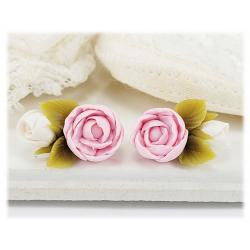 Petite Pink Peony Rose Bouquet Stud Earrings