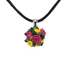 Petite Pink Peonies Pendant Choker Necklace