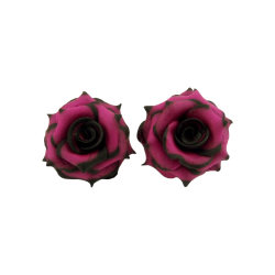 Black Tipped Pink Rose Stud Earrings