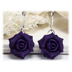 Purple Eggplant Rose Drop Earrings