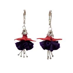 Purple Fuchsia Flower Dangle Earrings
