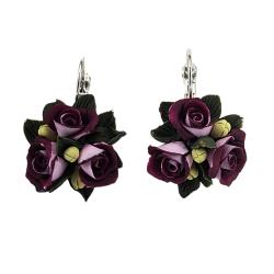 Purple Hybrid Rose Bouquet Earrings