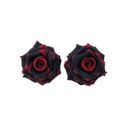 Red Tipped Black Rose Stud Earrings