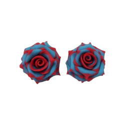 Red Tipped Turquoise Rose Stud Earrings