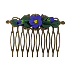 Vintage Style purple African Violet Hair Comb