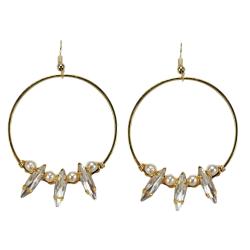 Vintage Style Rhinestone Gold Tone Hoop Earrings