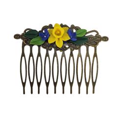 Vintage Style Yellow Daffodil Hair Comb