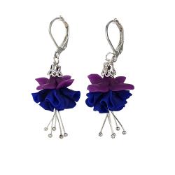 Violet Blue Fuchsia Flower Earrings