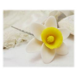 White Yellow Daffodil Hair Pins