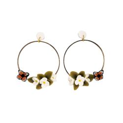 White Floral Butterfly Large Hoop Earrings