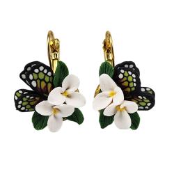 White Flower Butterfly Botanical Earrings