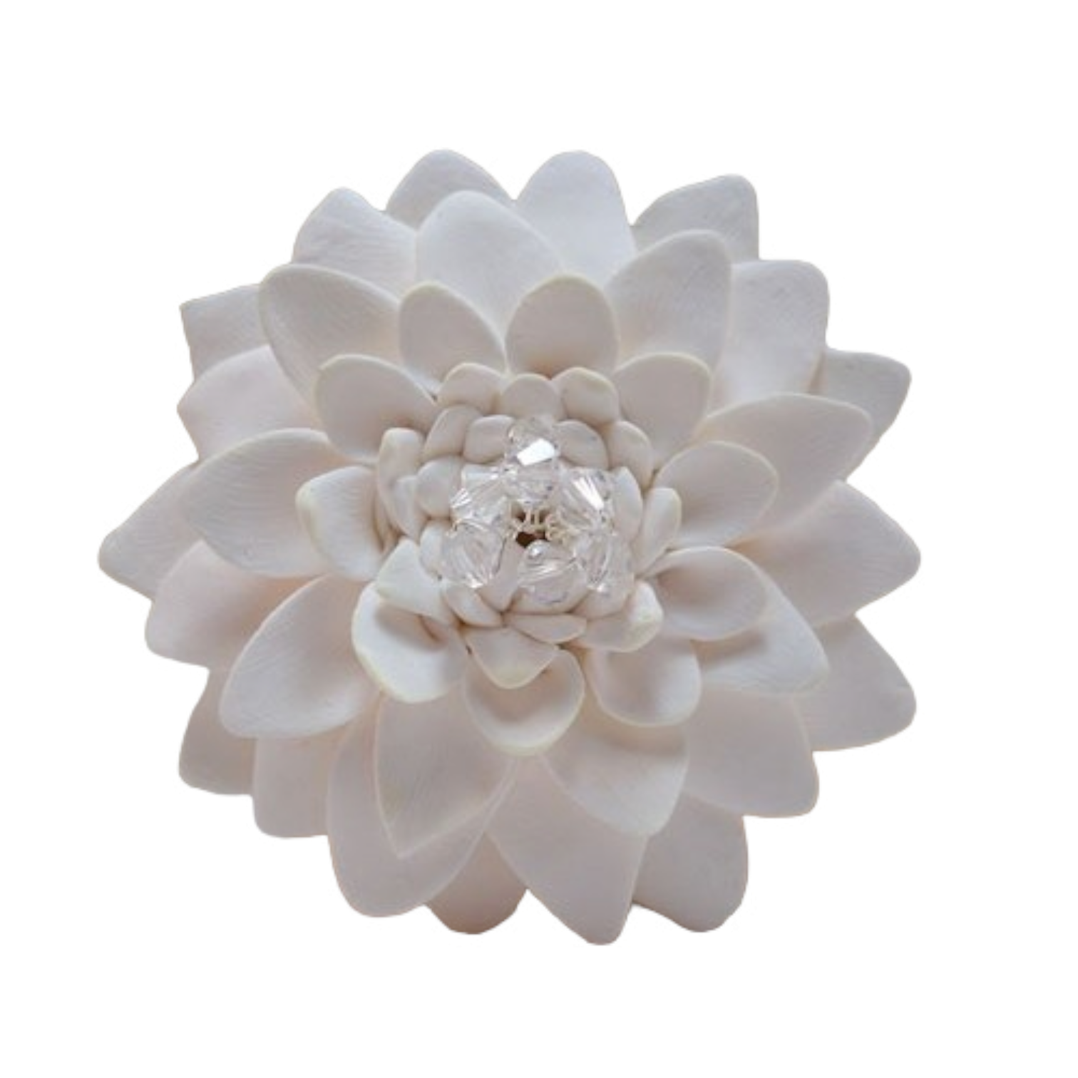 White Flower Brooch Pin with Silver Decorations