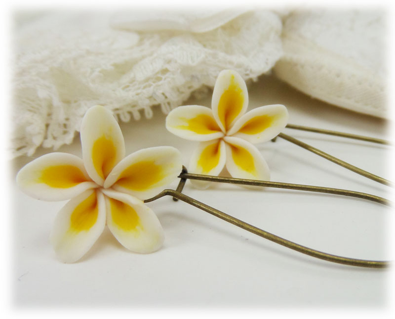 White Plumeria Drop Earrings | Plumeria Dangle Earrings - Stranded ...